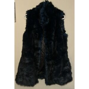 Aqua Faux Fur Vest Womens Size M Blue/Black Double Breasted Shawl Collar Jacket